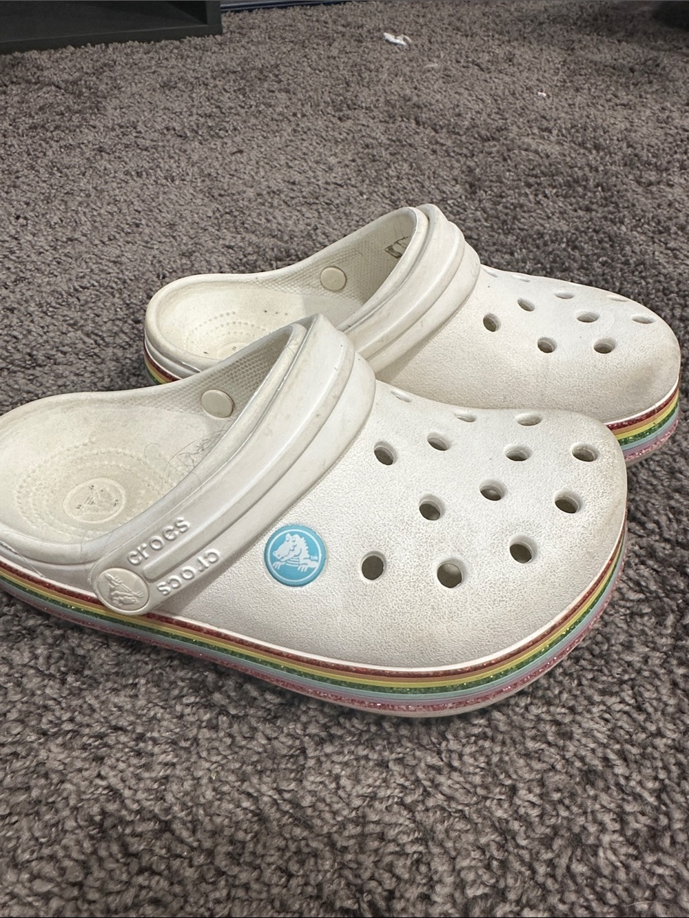 CROCS Kids White Clog with Rainbow Stripe Platform